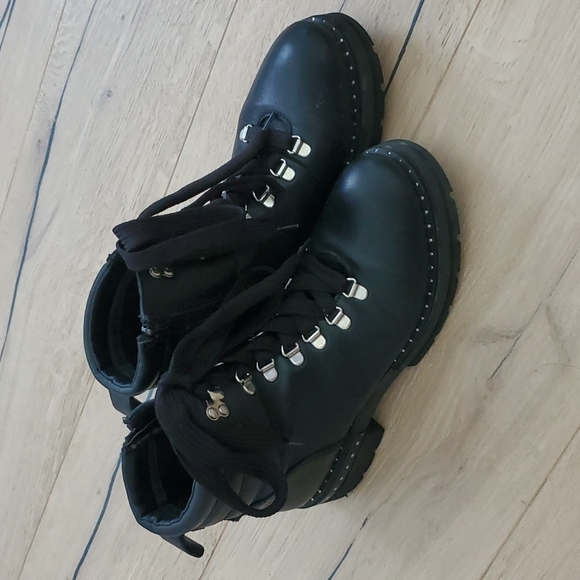 Black combat boots real leather size 38 - Picture 1 of 4